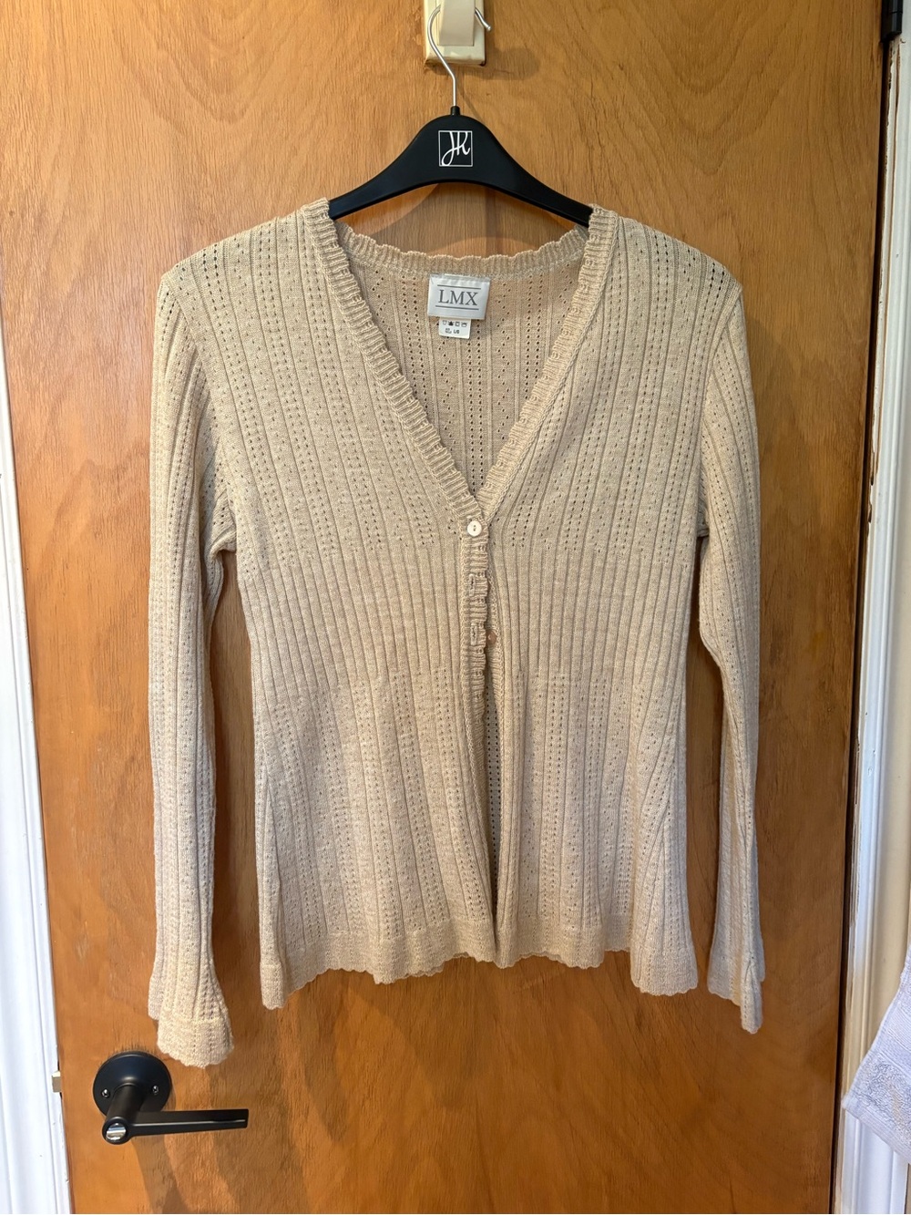 Women's Cream Ribbed V-Neck Button Cardigan Sweater